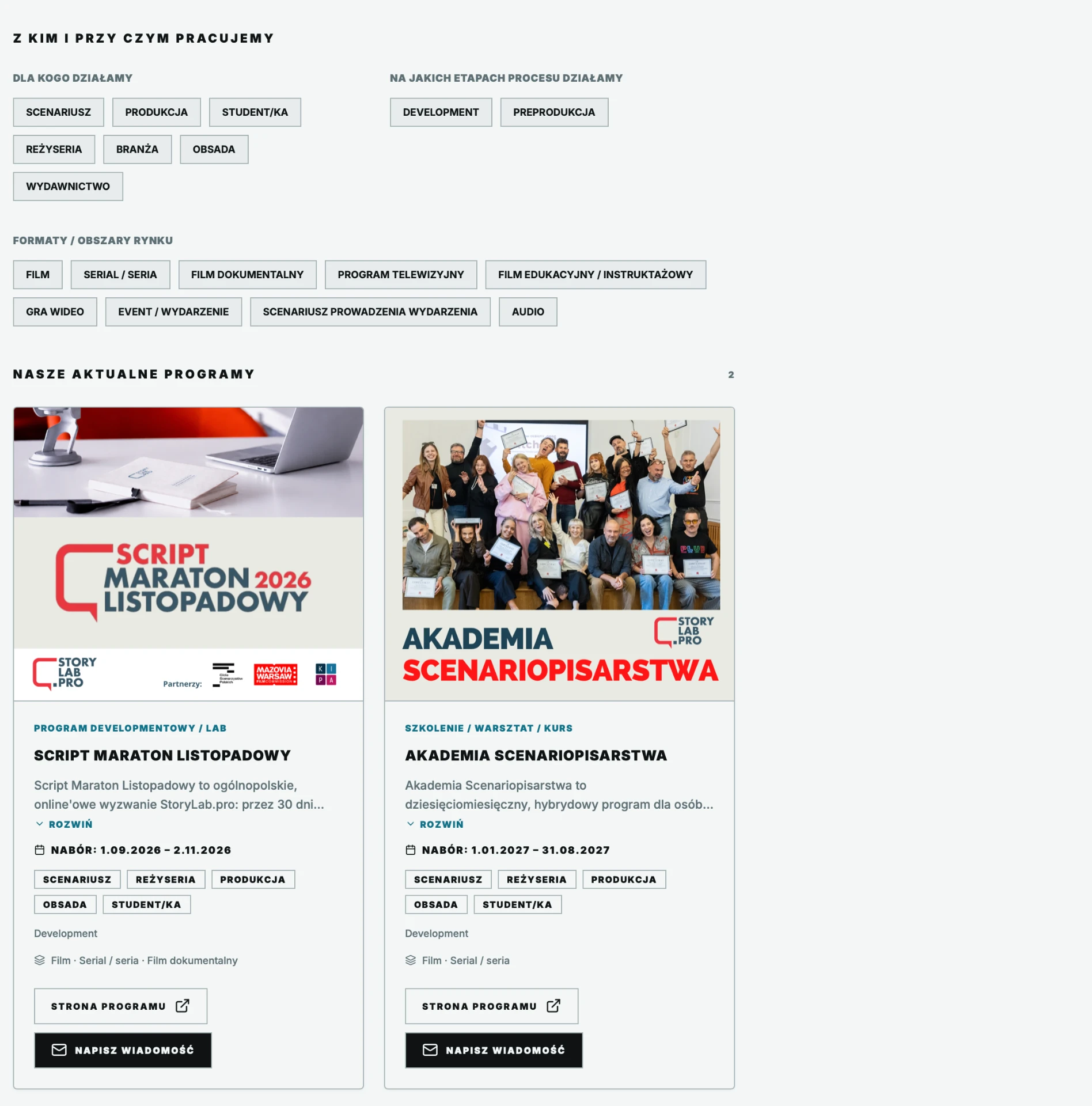 Obszary współpracy i aktualne programy StoryLab.pro w aplikacji Find Your Story
